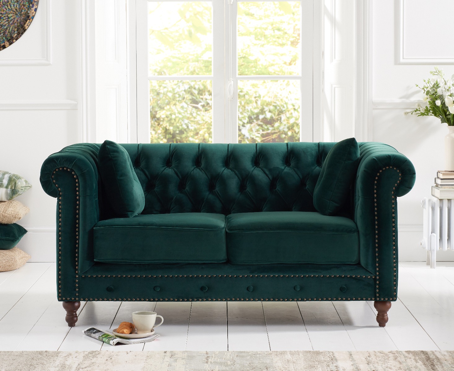Product photograph of Westminster Chesterfield Green Velvet 2 Seater Sofa from Oak Furniture Superstore