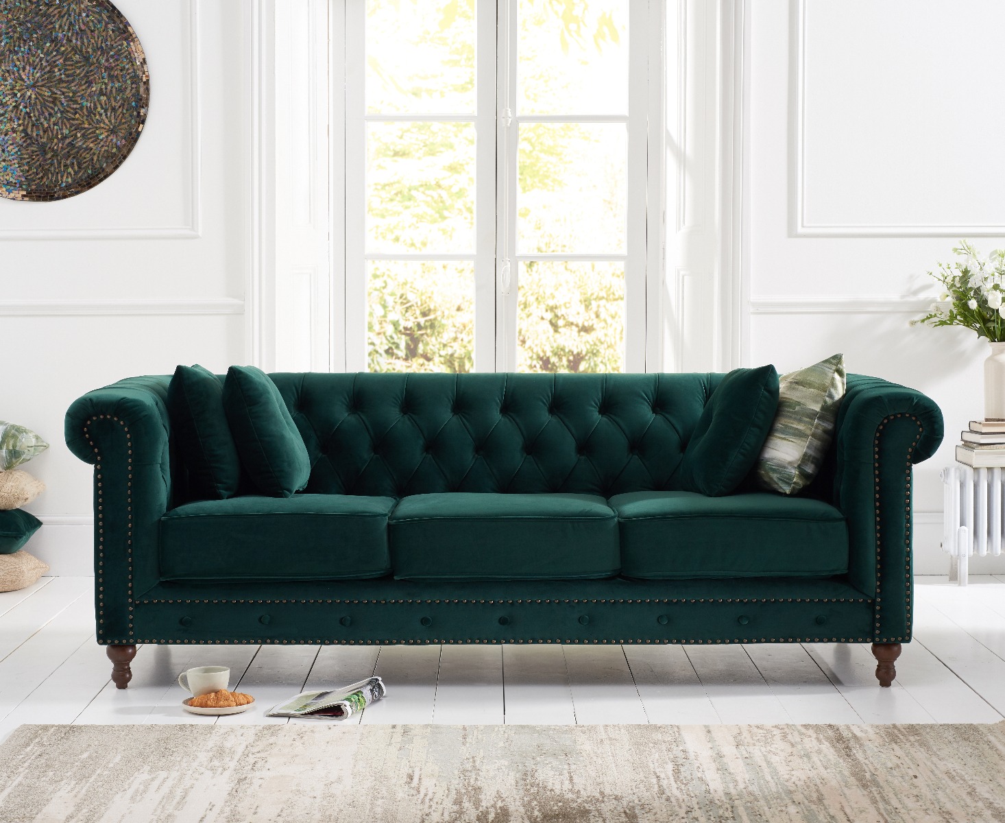 Product photograph of Westminster Chesterfield Green Velvet 3 Seater Sofa from Oak Furniture Superstore