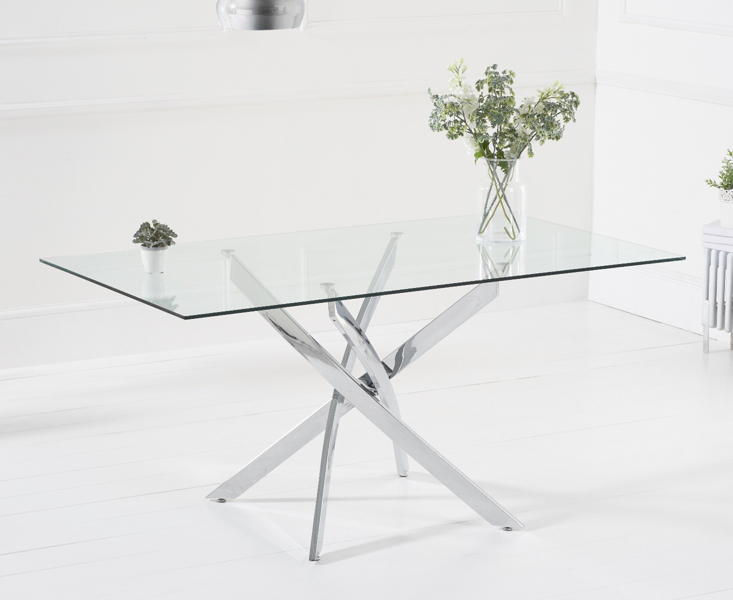 Photo 2 of Denver 160cm rectangular glass dining table with 6 grey enzo velvet chairs