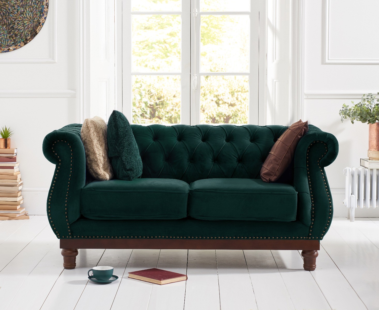 Product photograph of Harrow Chesterfield Green Velvet 2 Seater Sofa from Oak Furniture Superstore