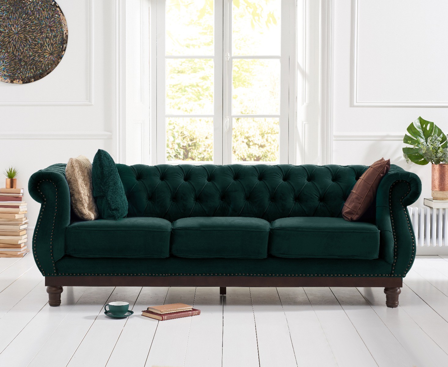 Product photograph of Harrow Chesterfield Green Velvet 3 Seater Sofa from Oak Furniture Superstore