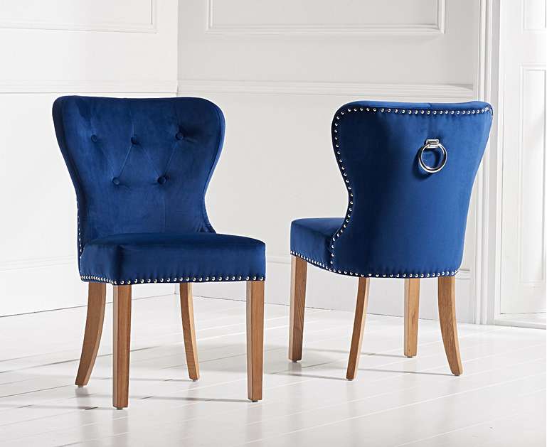 Knightsbridge Studded Blue Velvet Oak Leg Dining Chairs
