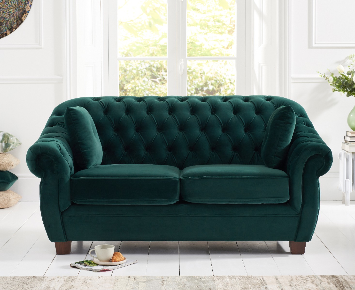 Product photograph of Eva Chesterfield Green Velvet Two-seater Sofa from Oak Furniture Superstore