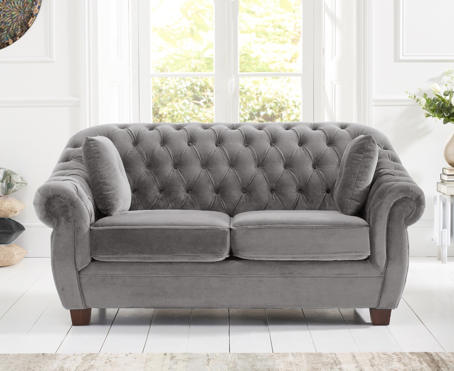 Product photograph of Eva Chesterfield Light Grey Velvet 2 Seater Sofa from Oak Furniture Superstore