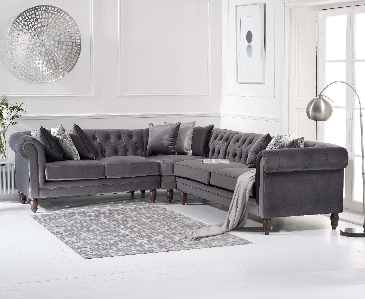 Product photograph of Bromley Medium Grey Velvet Corner Sofa from Oak Furniture Superstore