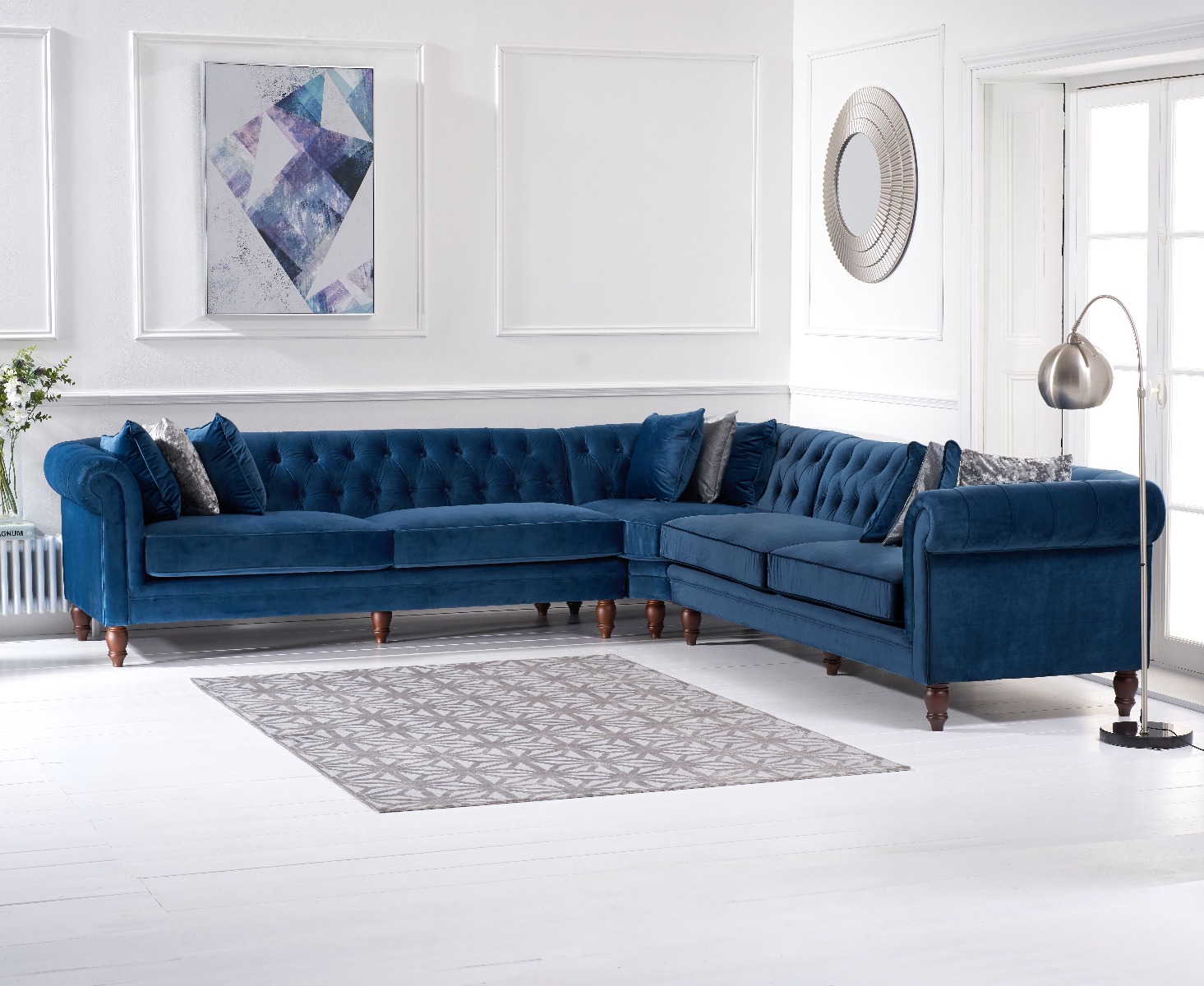 Photo 1 of Bromley large blue velvet corner sofa