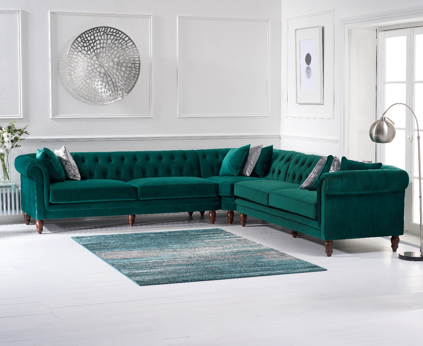 Photo 1 of Bromley large green velvet corner sofa