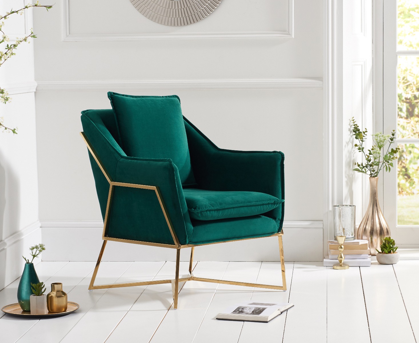 lara green velvet accent chair with gold legs