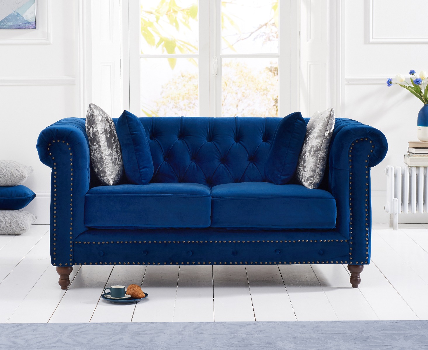 Product photograph of Westminster Chesterfield Blue Velvet 2 Seater Sofa from Oak Furniture Superstore