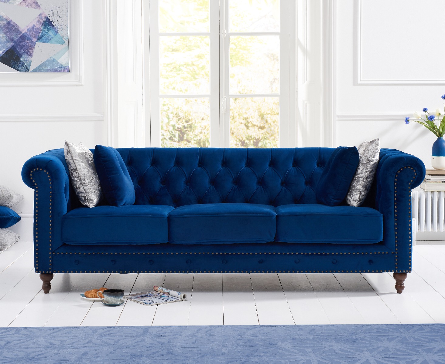 Product photograph of Westminster Chesterfield Blue Velvet 3 Seater Sofa from Oak Furniture Superstore