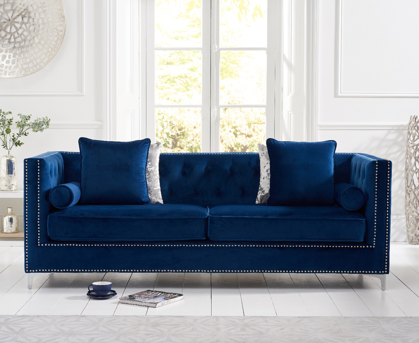 New York Blue Velvet 4 Seater Sofa New York Blue Velvet 4 Seater Sofa