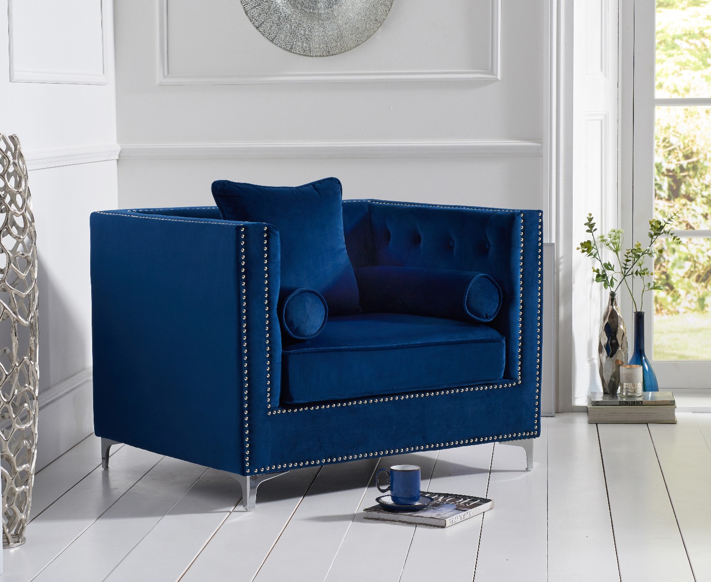 blue armchair
