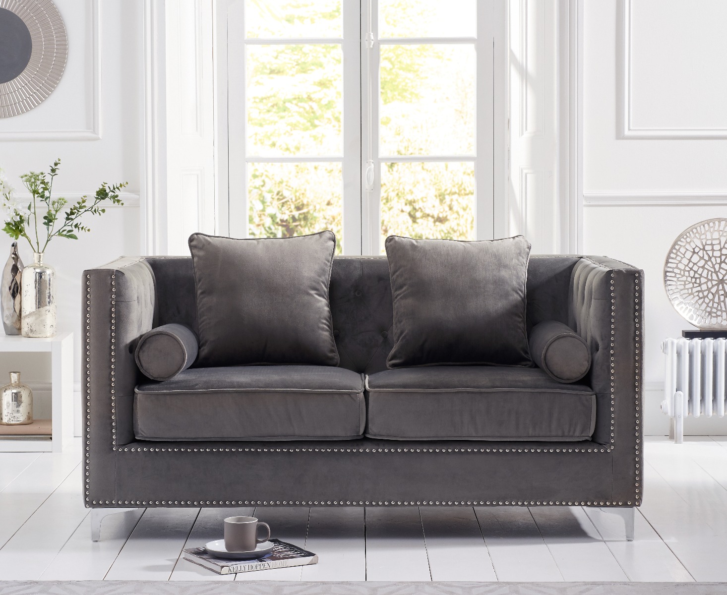 Product photograph of Amelie Grey Velvet 2 Seater Sofa from Oak Furniture Superstore