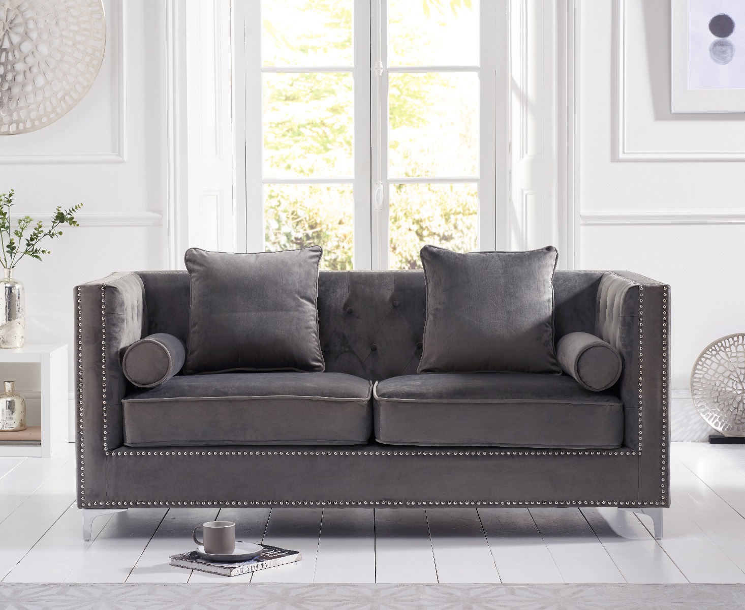Product photograph of Amelie Grey Velvet 3 Seater Sofa from Oak Furniture Superstore
