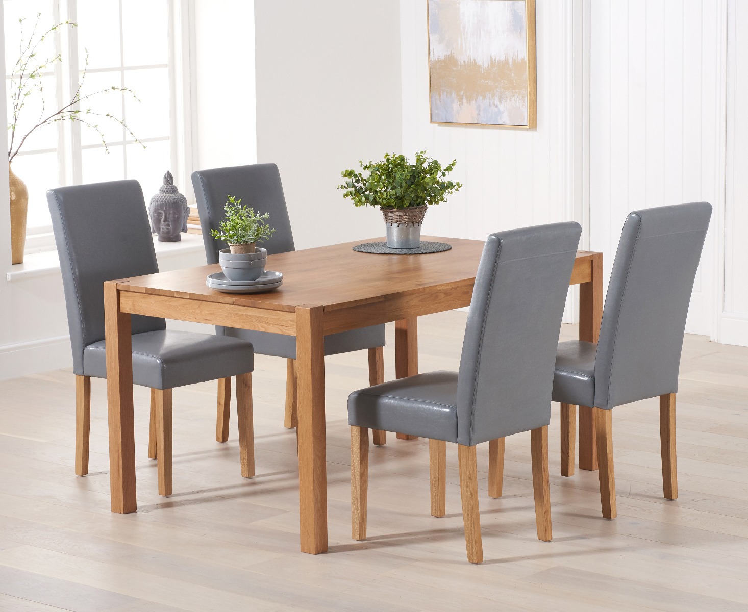 Oxford 120cm Solid Oak Dining Set With 4 Grey Olivia Chairs