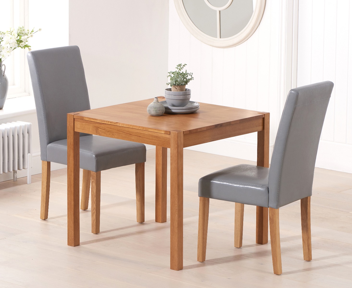 Oxford 80cm Solid Oak Dining Table With 4 Grey Olivia Chairs