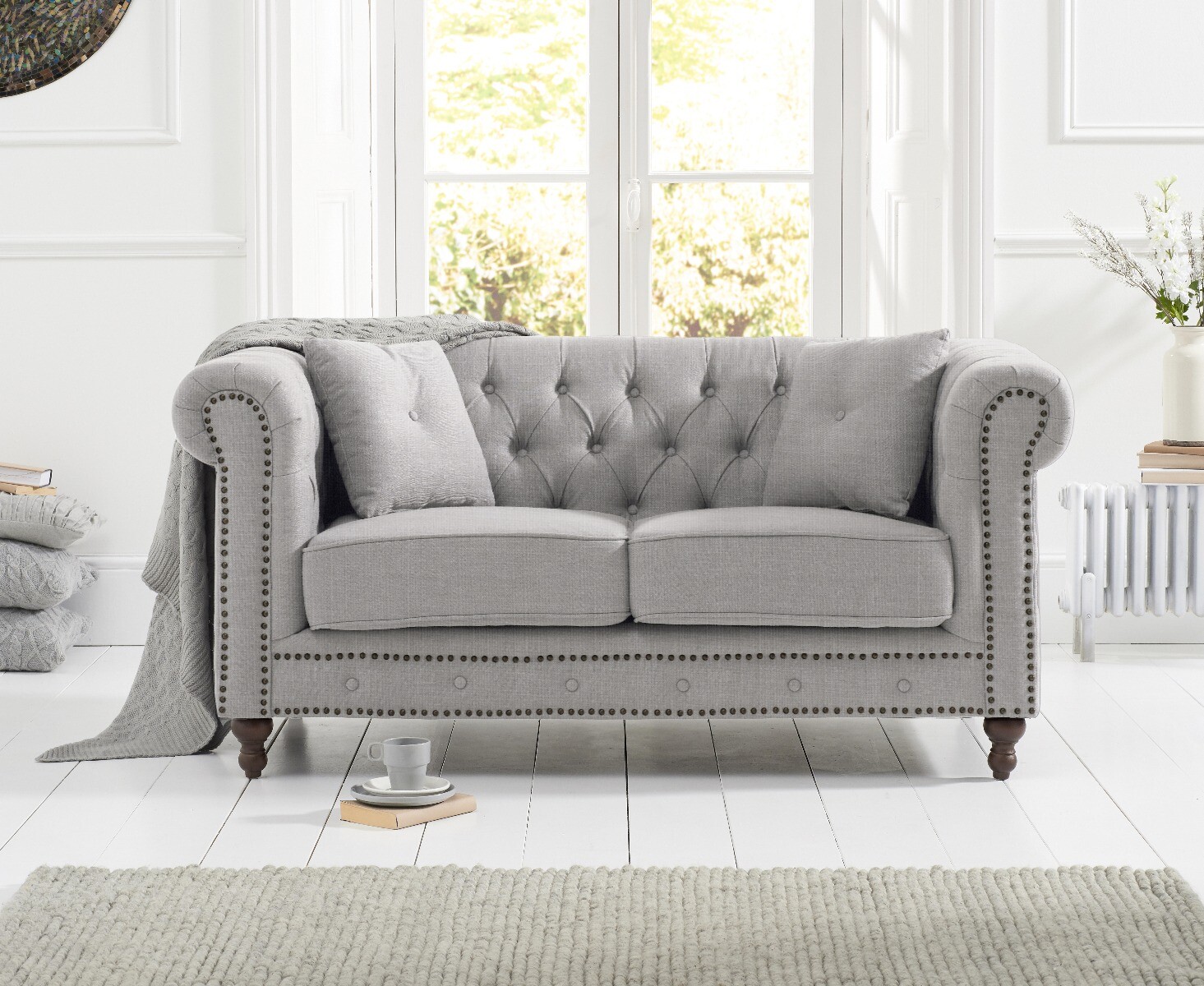 Product photograph of Westminster Chesterfield Grey Linen 2 Seater Sofa from Oak Furniture Superstore