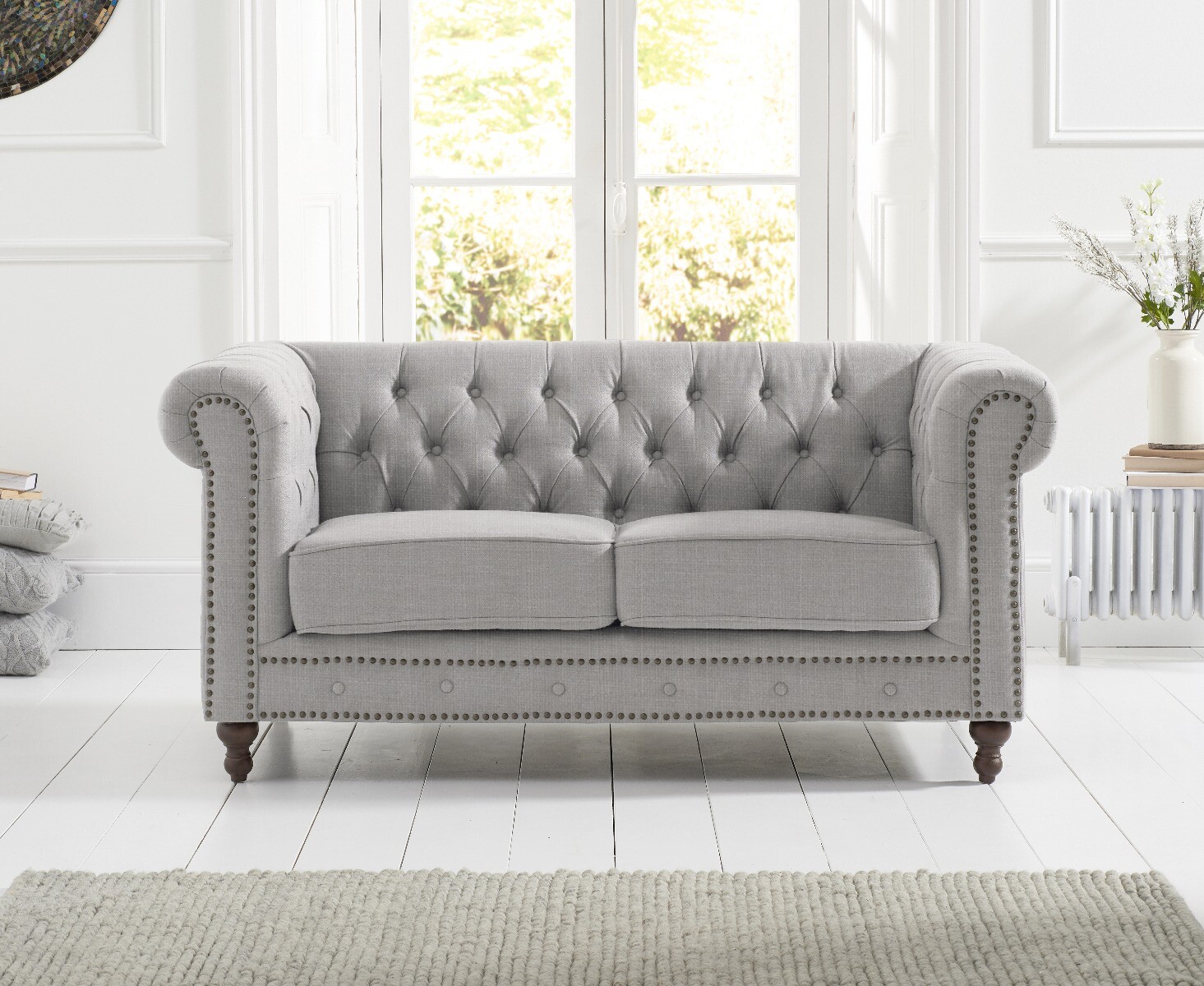 Product photograph of Westminster Chesterfield Grey Linen 2 Seater Sofa from Oak Furniture Superstore.