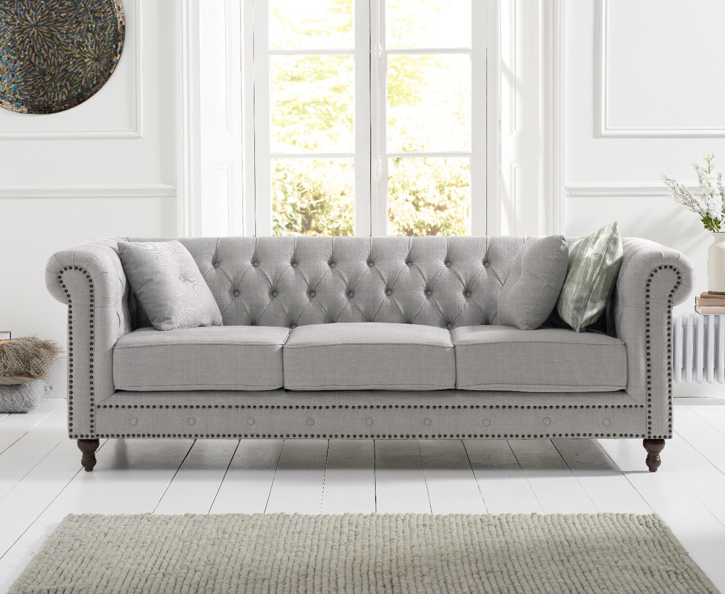Product photograph of Westminster Chesterfield Grey Linen Fabric 3 Seater Sofa from Oak Furniture Superstore