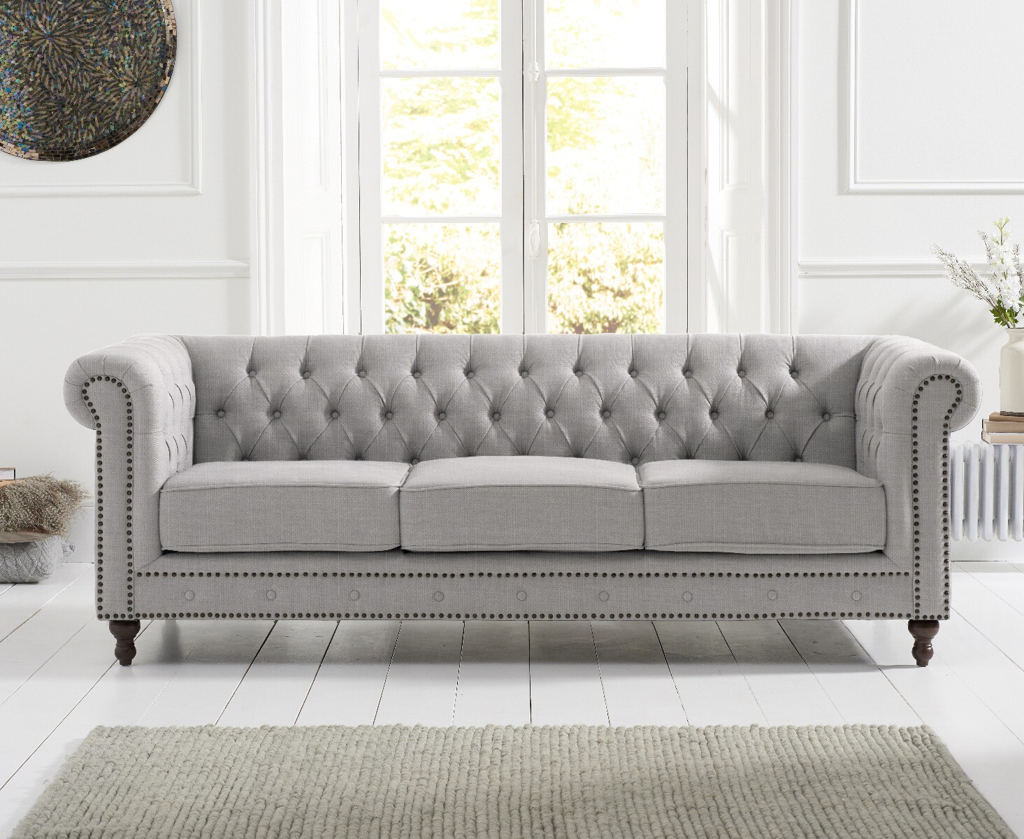 Photo 1 of Westminster chesterfield grey linen fabric 3 seater sofa