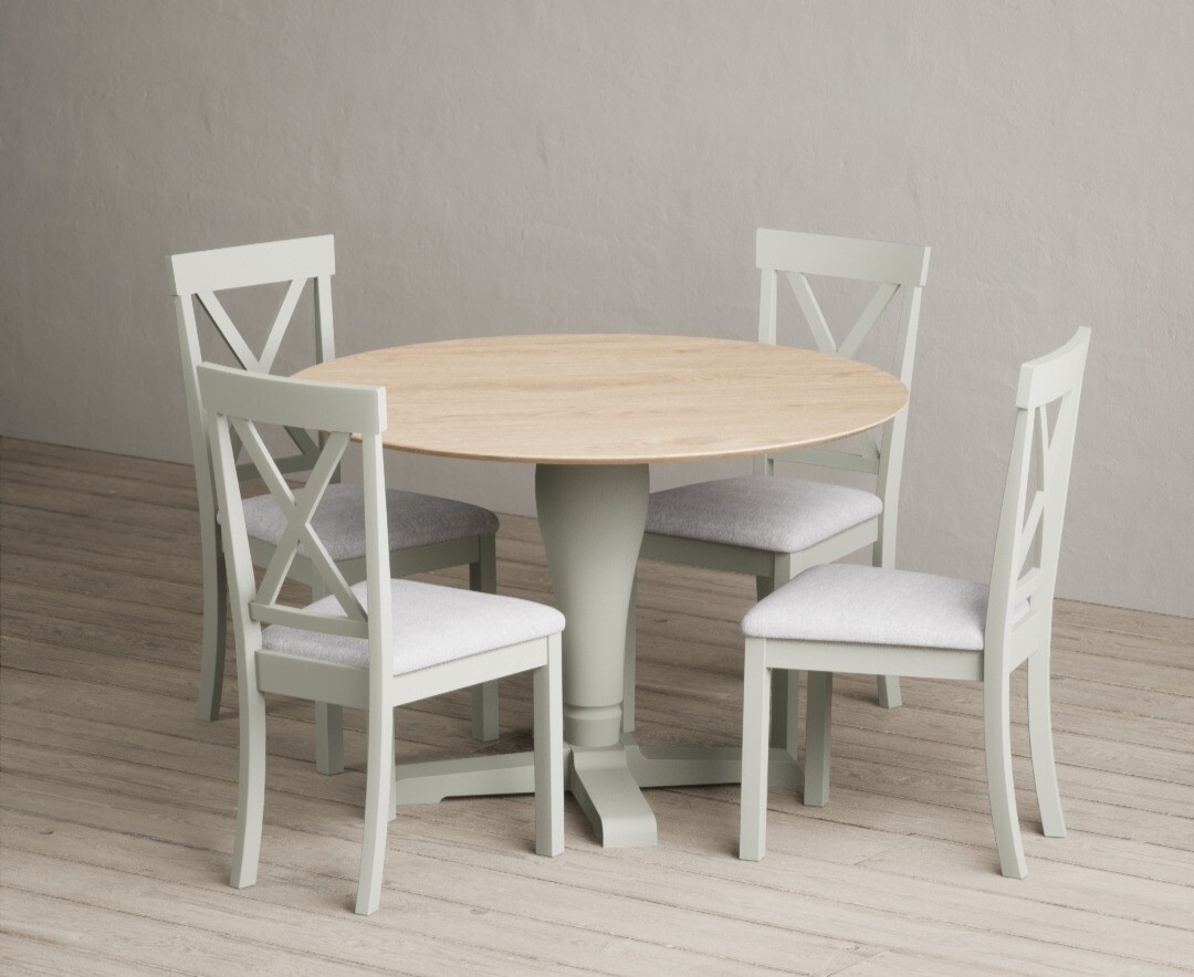 Product photograph of Ancona Oak And Soft Green Painted 120cm Round Dining Table With 4 Oak Hertford Chairs from Oak Furniture Superstore