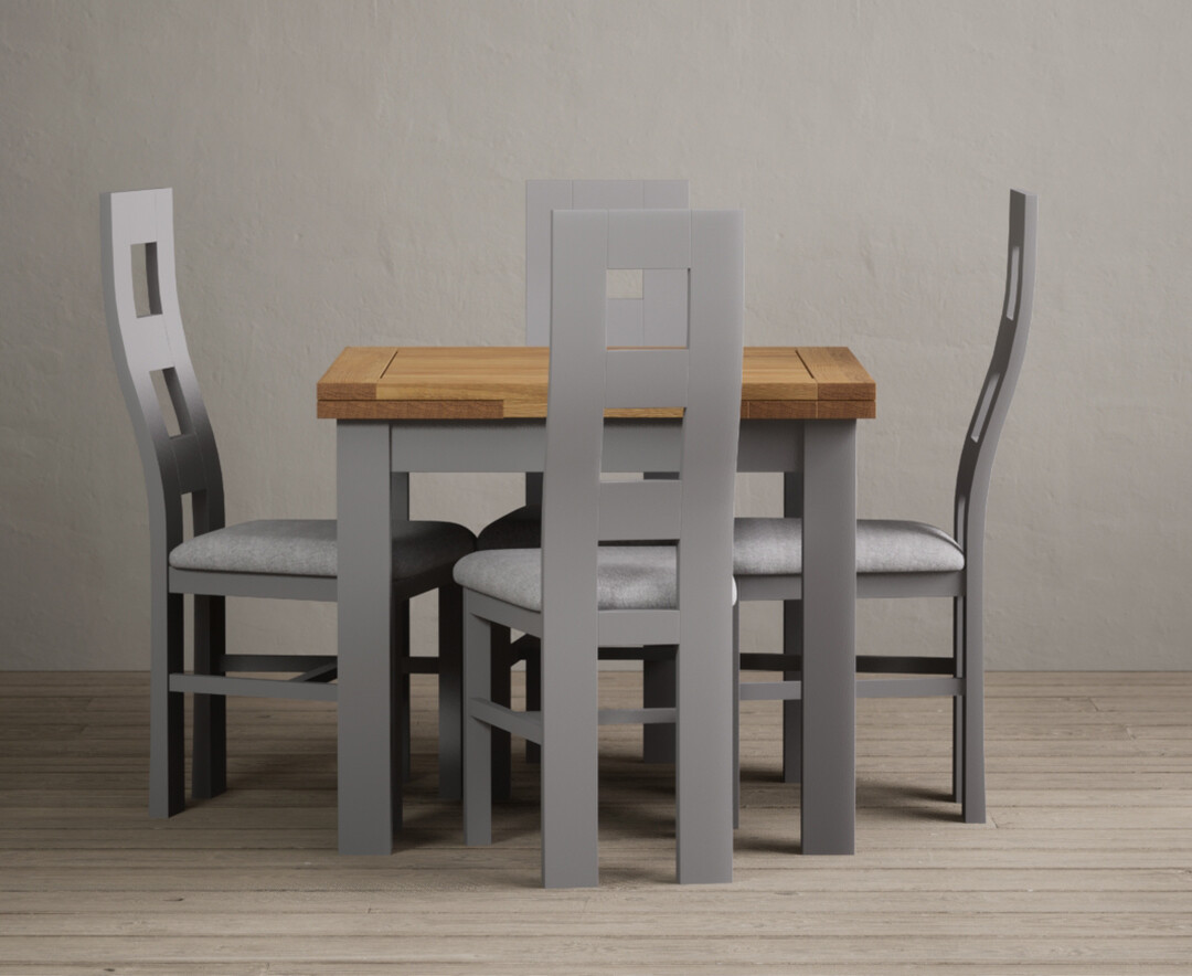 Photo 2 of Hampshire 90cm oak and light grey extending dining table with 4 charcoal grey flow back chairs