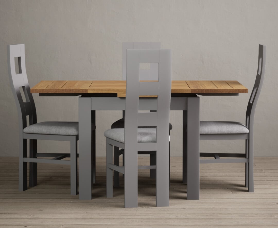 Photo 3 of Buxton 90cm oak and light grey extending dining table with 6 brown flow back chairs