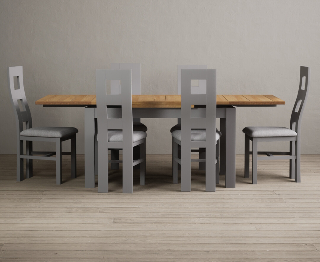 Product photograph of Extending Buxton 140cm Oak And Light Grey Painted Dining Table With 8 Oak Painted Chairs from Oak Furniture Superstore
