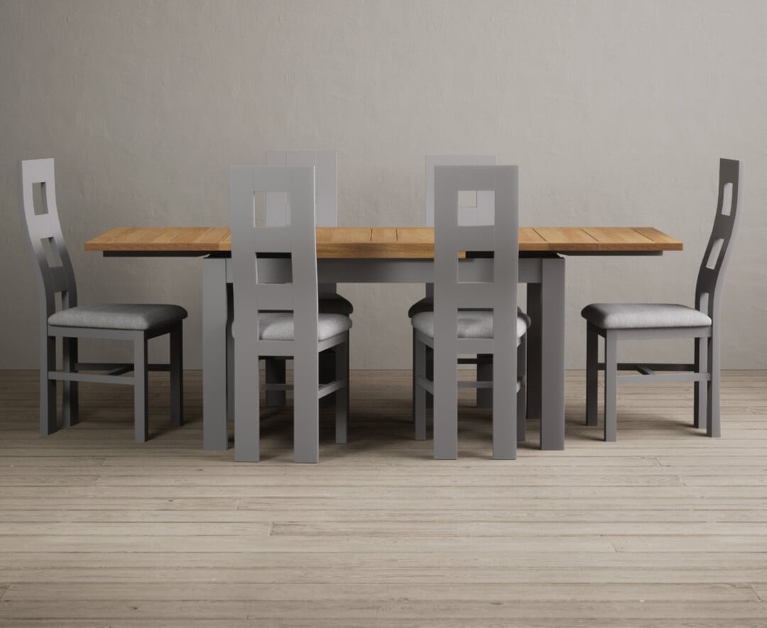 Photo 1 of Extending buxton 140cm oak and light grey painted dining table with 6 oak painted chairs