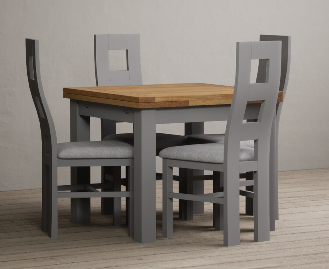 Hampshire 90cm Oak And Light Grey Extending Dining Table With 4 Charcoal Grey Flow Back Chairs