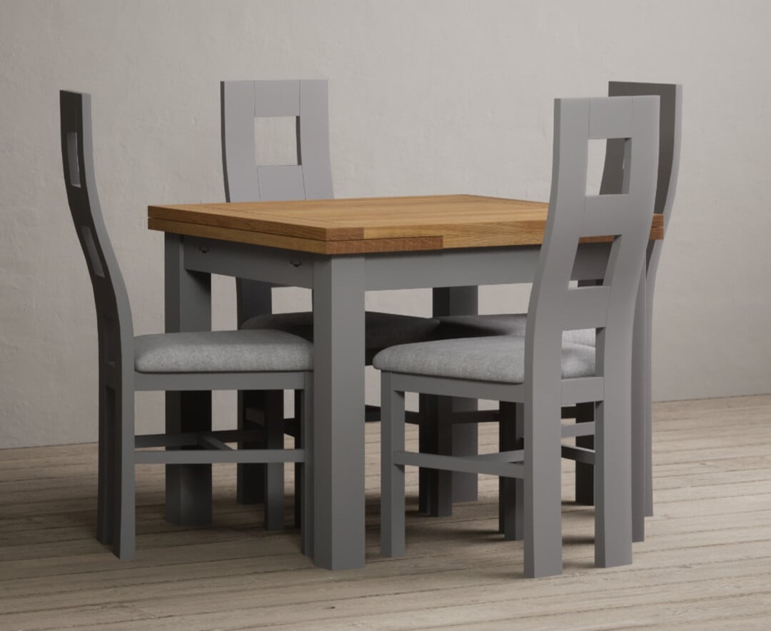 Product photograph of Hampshire 90cm Oak And Light Grey Extending Dining Table With Light Grey 4 Flow Back Chairs from Oak Furniture Superstore