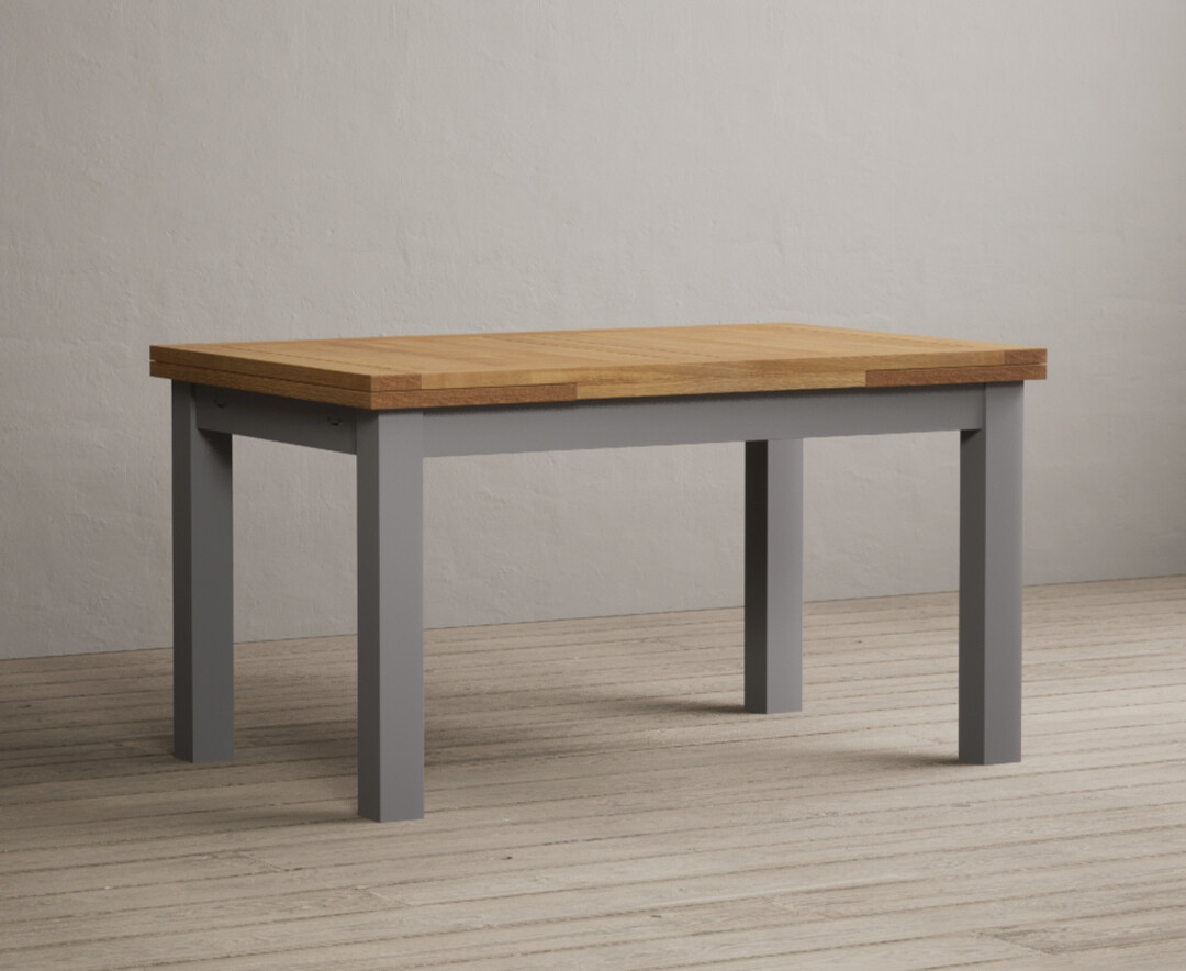 Product photograph of Hampshire 140cm Oak And Light Grey Painted Extending Dining Table from Oak Furniture Superstore