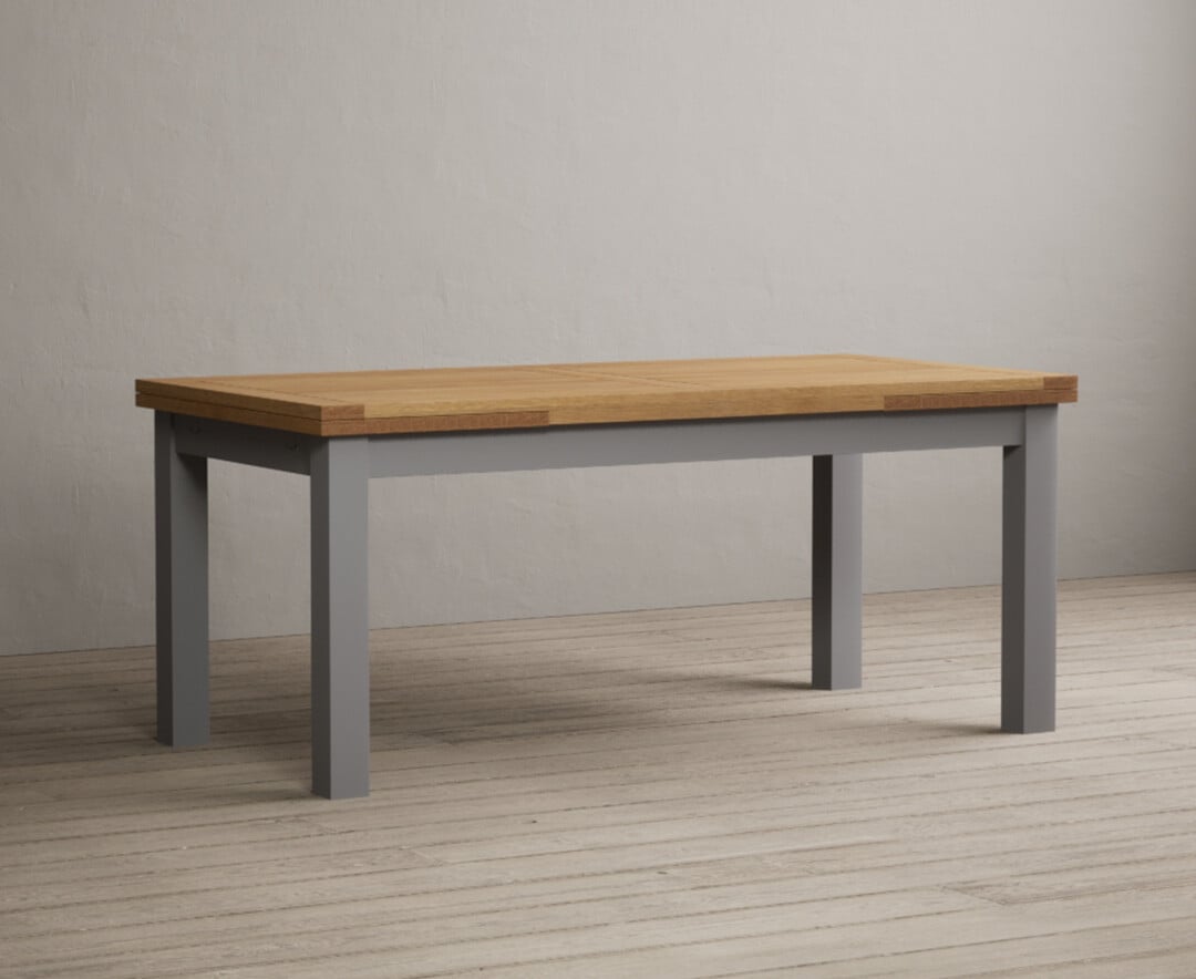 Extending Buxton 180cm Oak and Light Grey Painted Dining Table at Oak Furniture Superstore