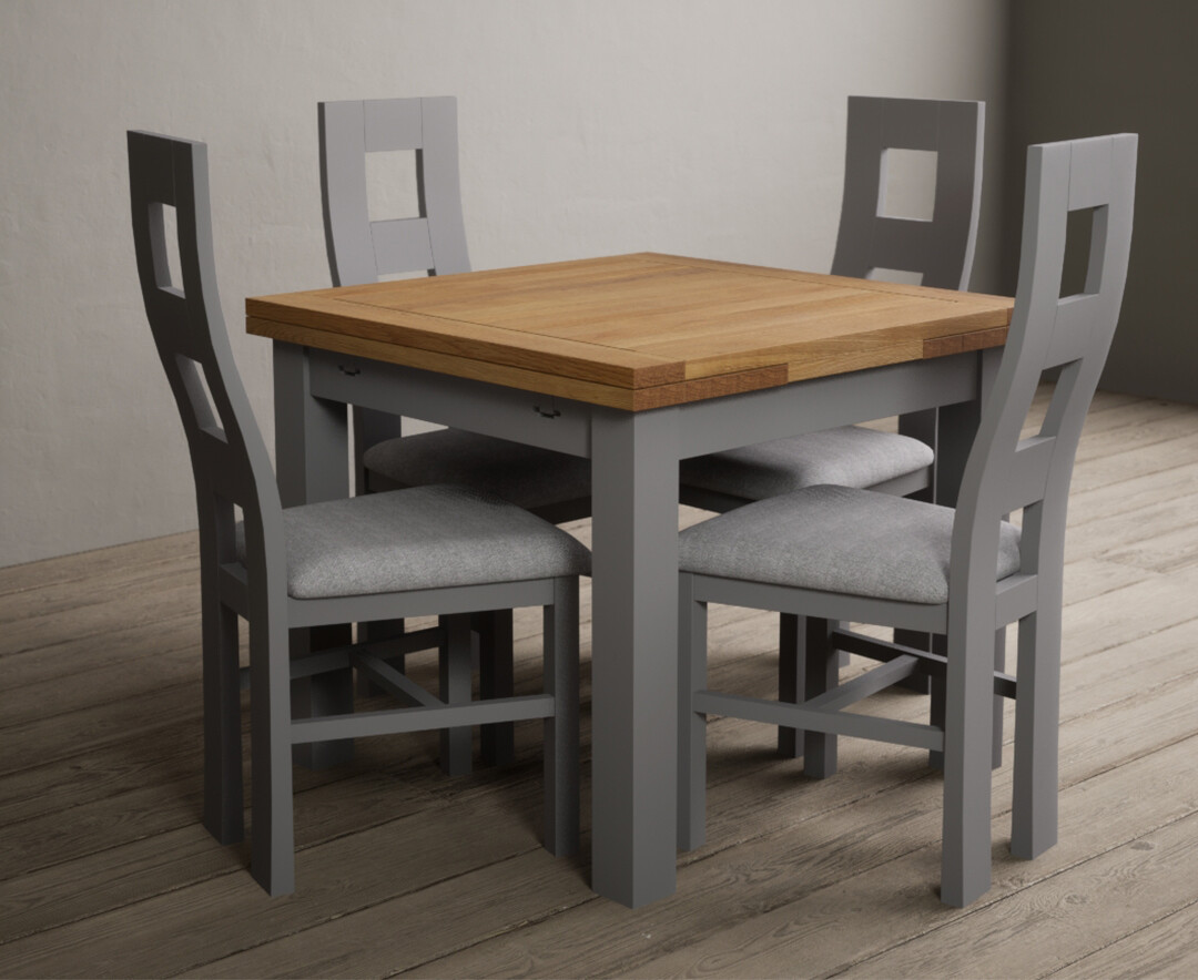 Photo 1 of Hampshire 90cm oak and light grey extending dining table with 6 linen flow back chairs
