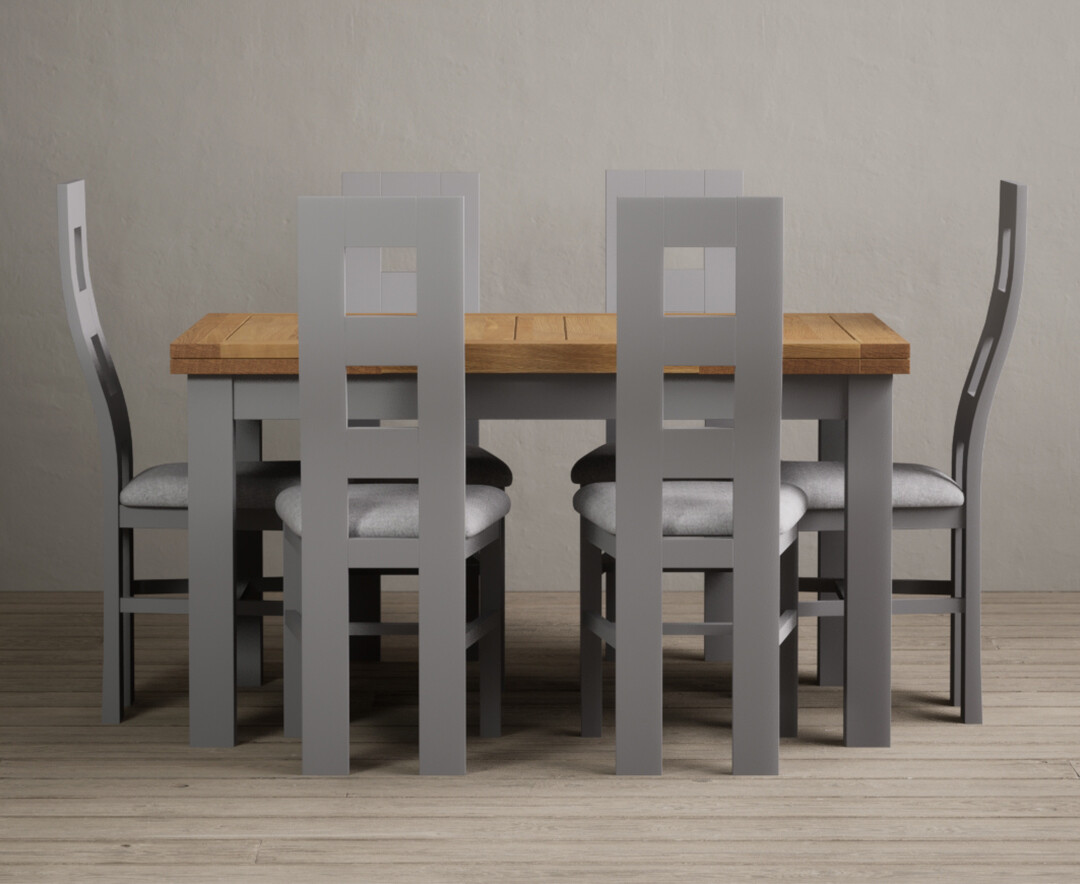 Photo 4 of Hampshire 140cm oak and light grey extending dining table with 8 charcoal grey flow back chairs