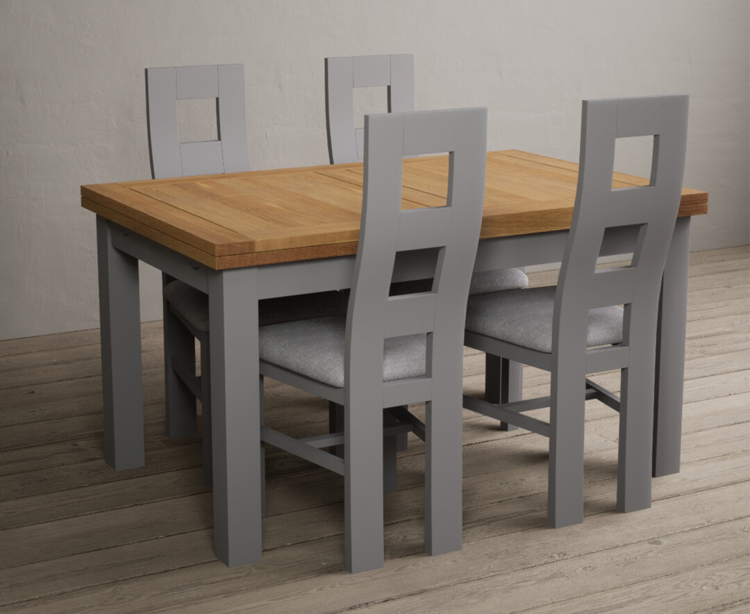 Photo 3 of Buxton 140cm oak and light grey extending dining table with 8 charcoal grey flow back chairs