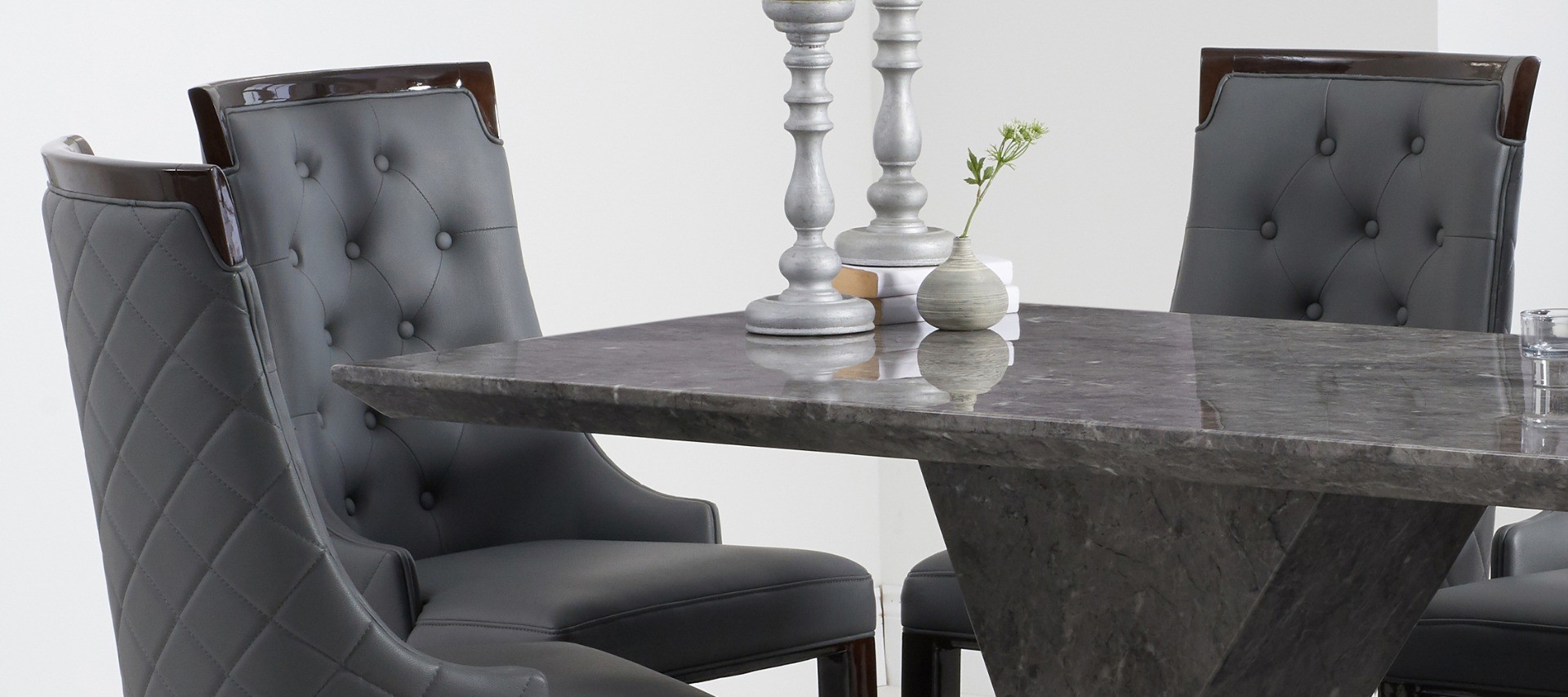Photo 2 of Aaron 160cm grey marble dining table with 8 cream francesca dining chairs