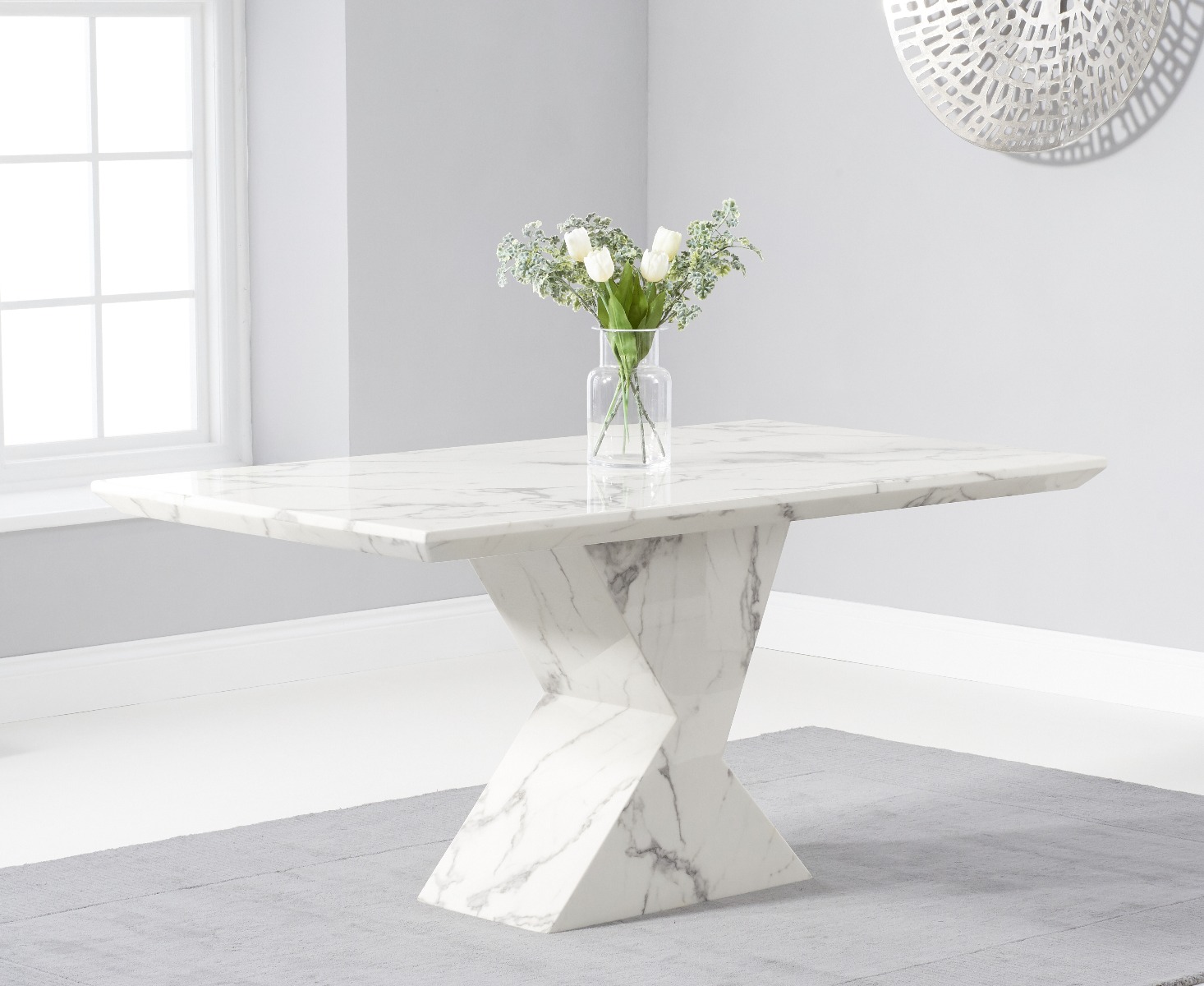 Photo 2 of Aaron 160cm white marble dining table with 4 cream francesca dining chairs