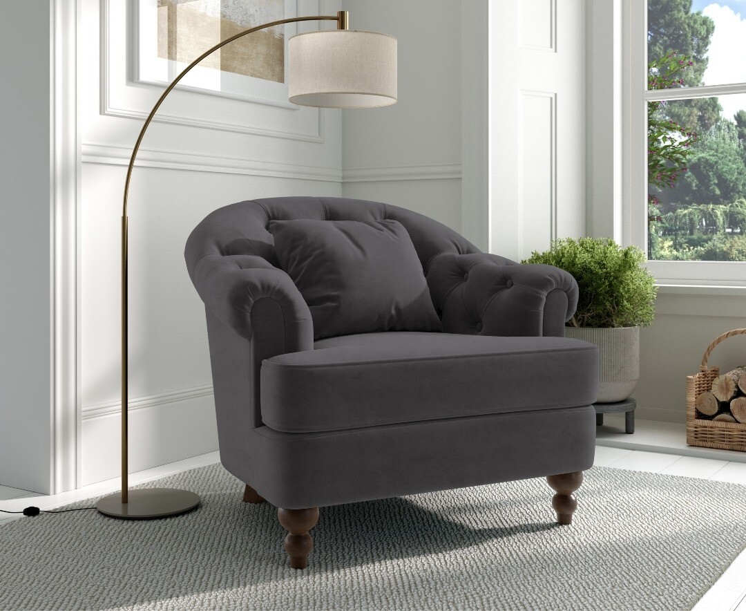 Dark Grey Velvet Accent Chair
