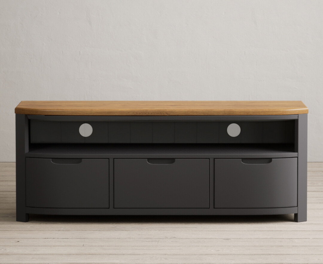 Product photograph of Bradwell Oak And Charcoal Painted Large Tv Unit from Oak Furniture Superstore