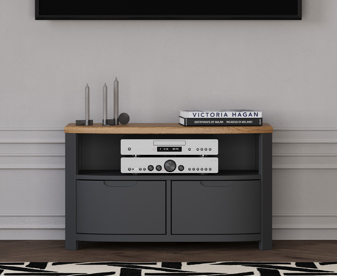 Product photograph of Bradwell Oak And Charcoal Painted Small Tv Unit from Oak Furniture Superstore