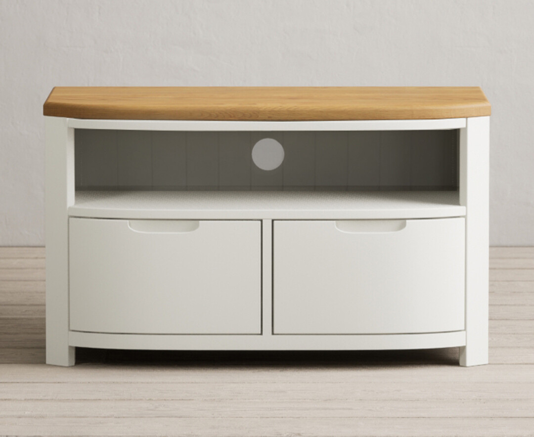Product photograph of Bradwell Oak And Signal White Painted Small Tv Unit from Oak Furniture Superstore