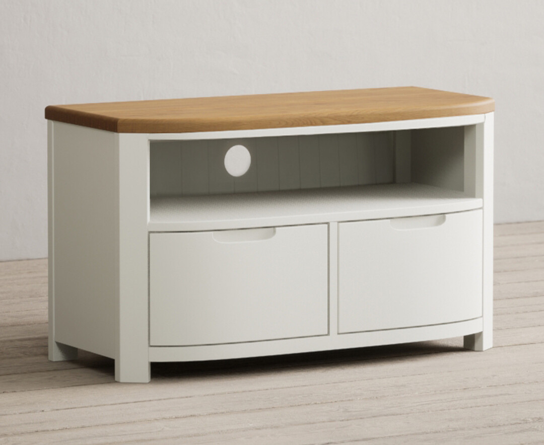 Product photograph of Bradwell Oak And Signal White Painted Small Tv Unit from Oak Furniture Superstore.