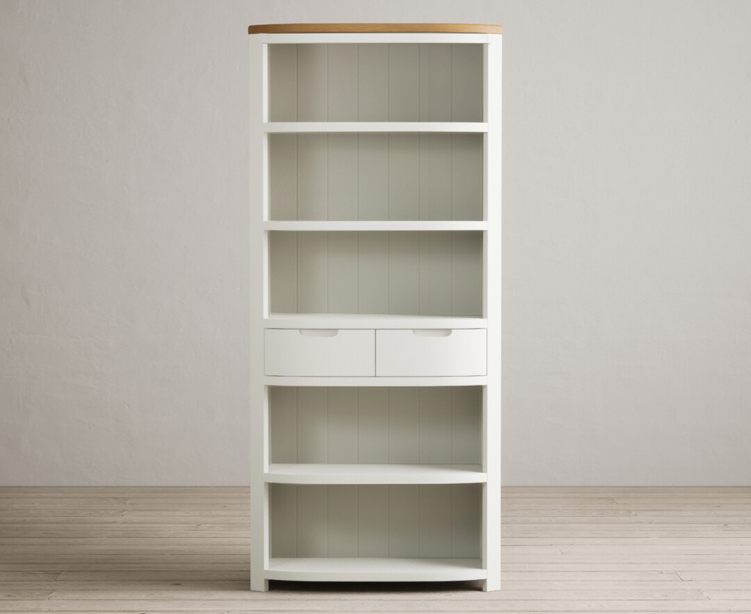 Product photograph of Bradwell Oak And Signal White Painted Tall Bookcase from Oak Furniture Superstore