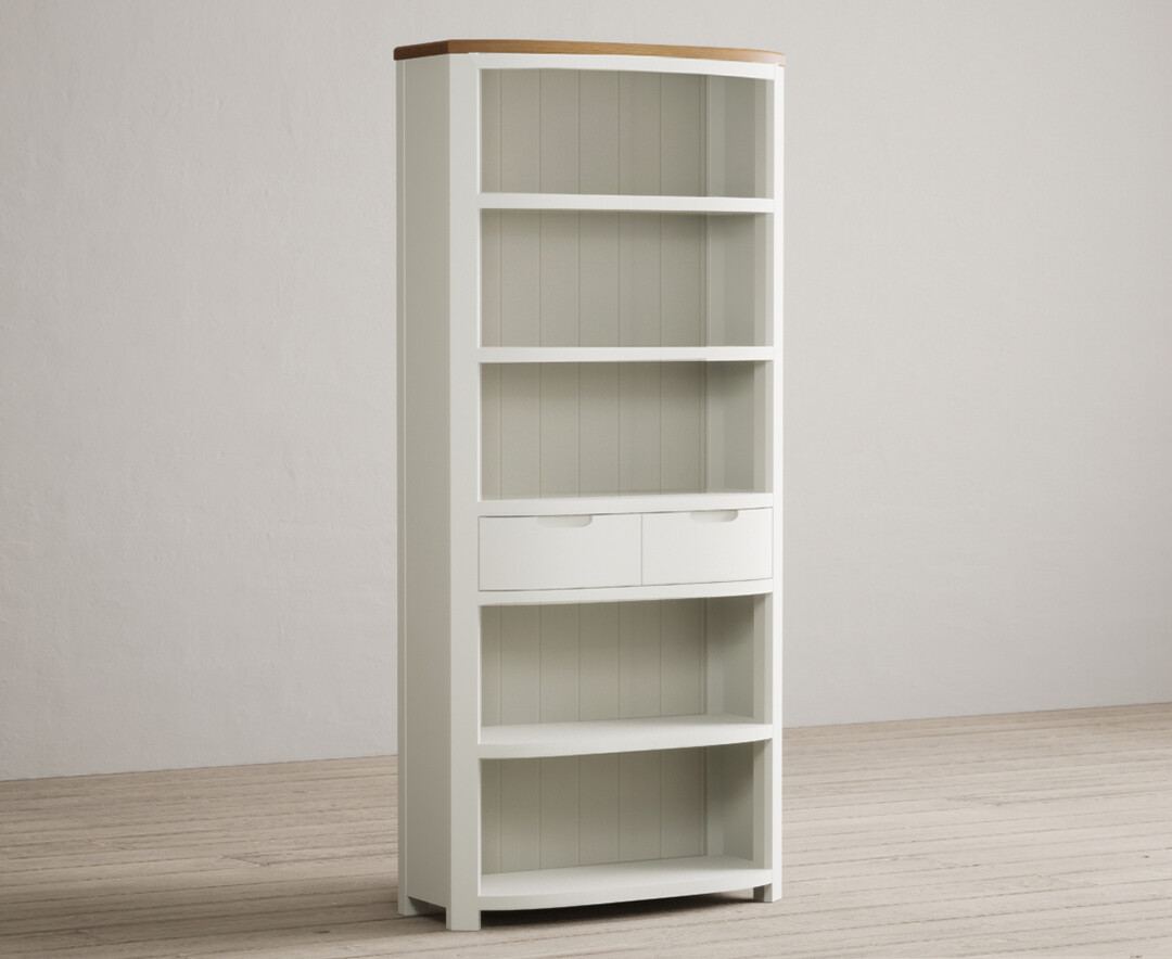 Product photograph of Bradwell Oak And Signal White Painted Tall Bookcase from Oak Furniture Superstore.