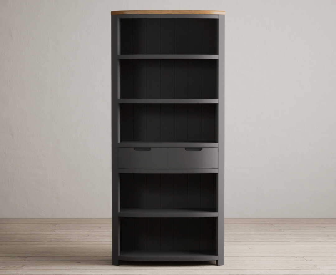 Product photograph of Bradwell Oak And Charcoal Painted Tall Bookcase from Oak Furniture Superstore