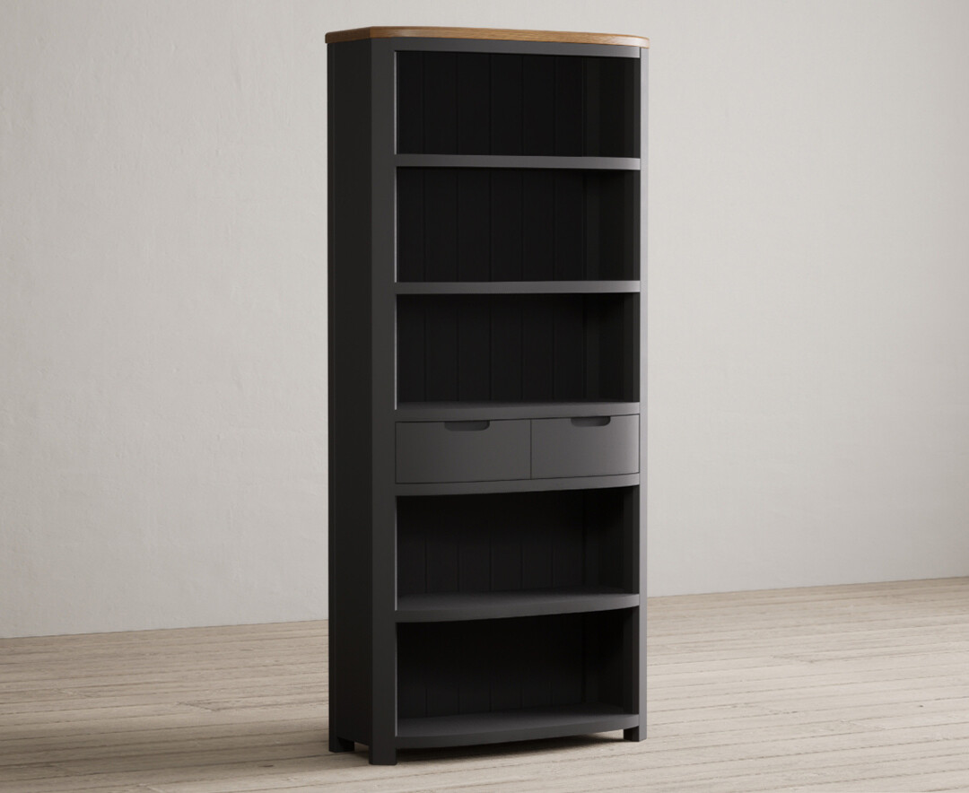 Product photograph of Bradwell Oak And Charcoal Painted Tall Bookcase from Oak Furniture Superstore.