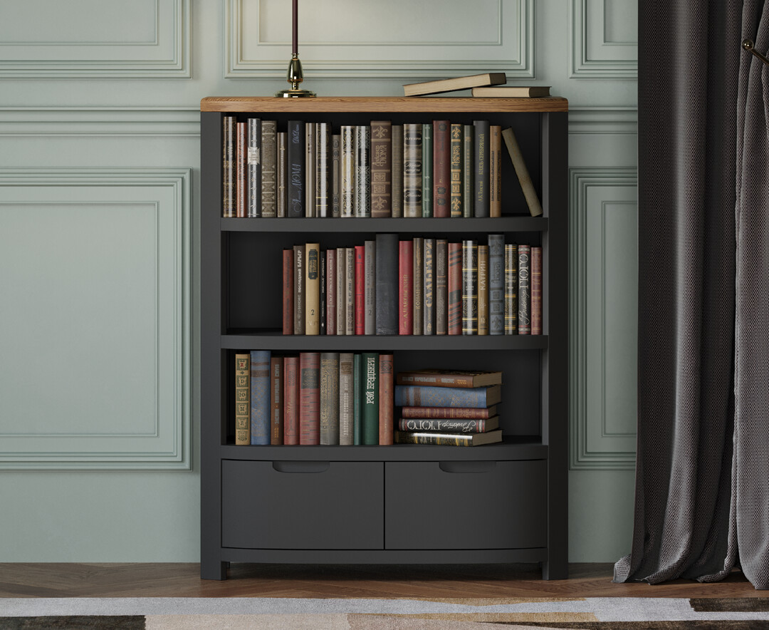 Product photograph of Bradwell Oak And Charcoal Painted Small Bookcase from Oak Furniture Superstore