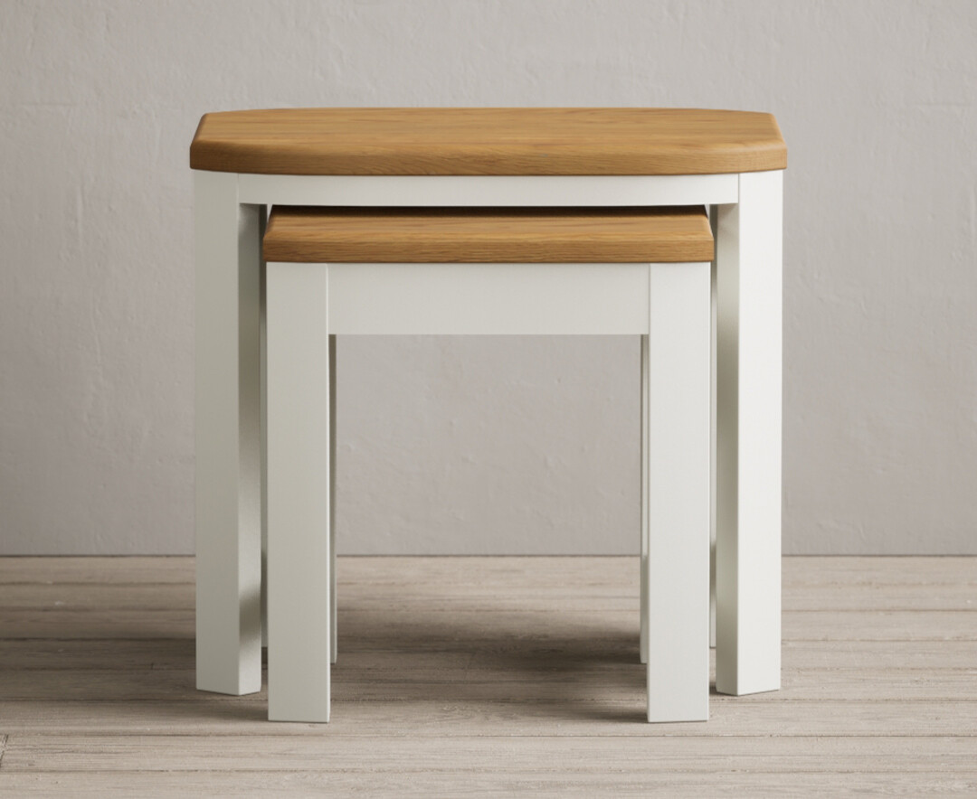 Product photograph of Bradwell Oak And Signal White Painted Nest Of Tables from Oak Furniture Superstore