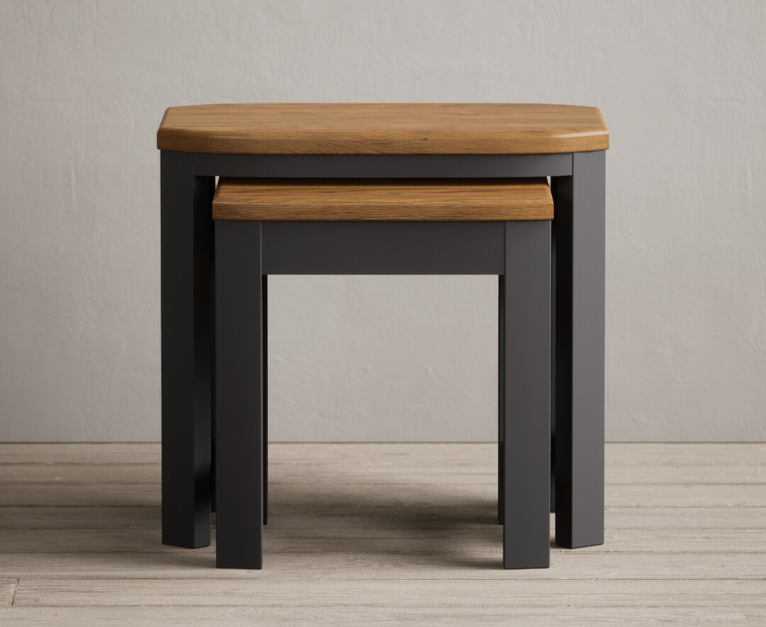 Product photograph of Bradwell Oak And Charcoal Painted Nest Of Tables from Oak Furniture Superstore